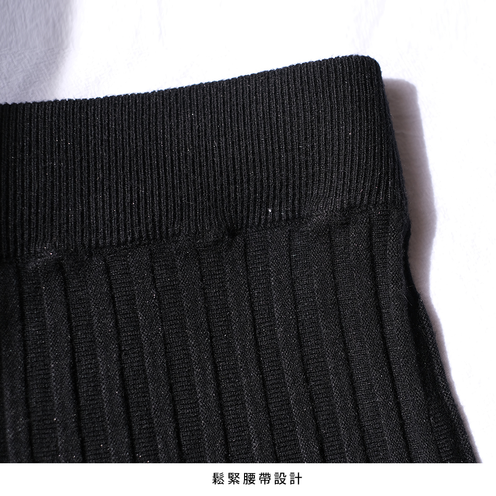 DEER.W 蕾絲襬金絲百褶針織裙 平拍細節