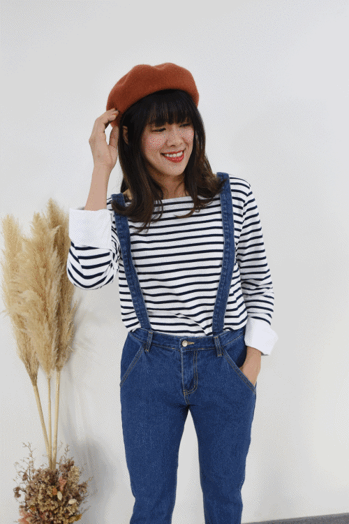 正韓自訂款復古俏皮吊帶牛仔褲