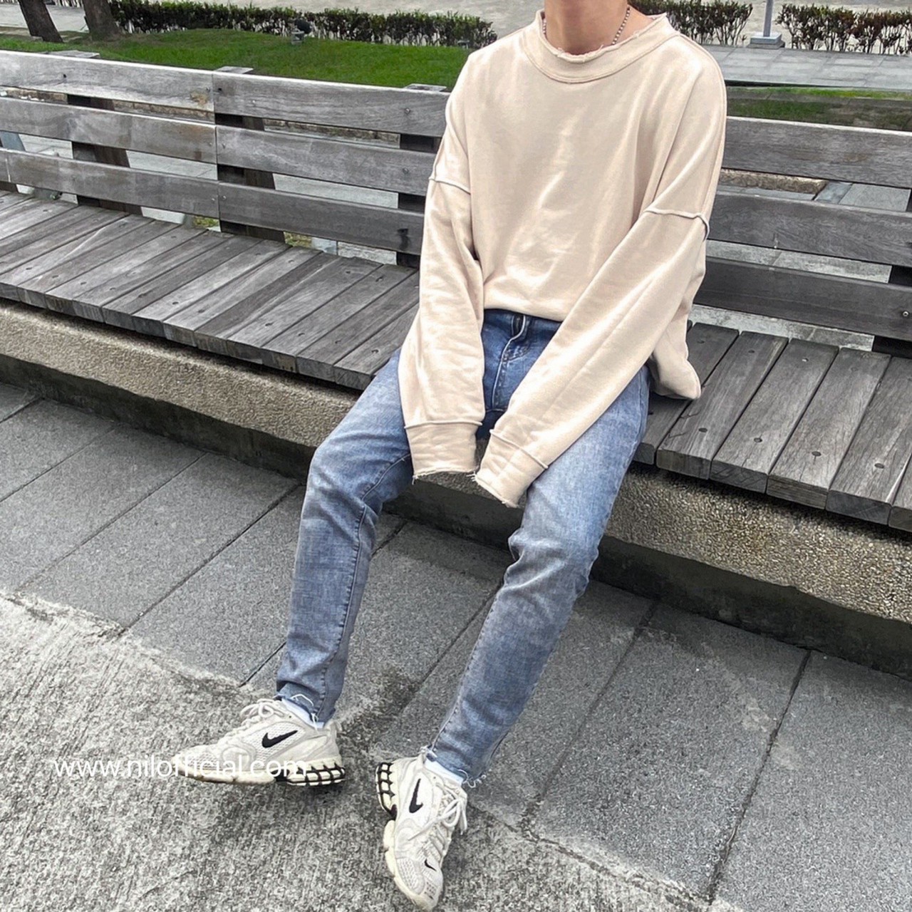 韓國 九分彈性修身牛仔褲 水洗 不收邊