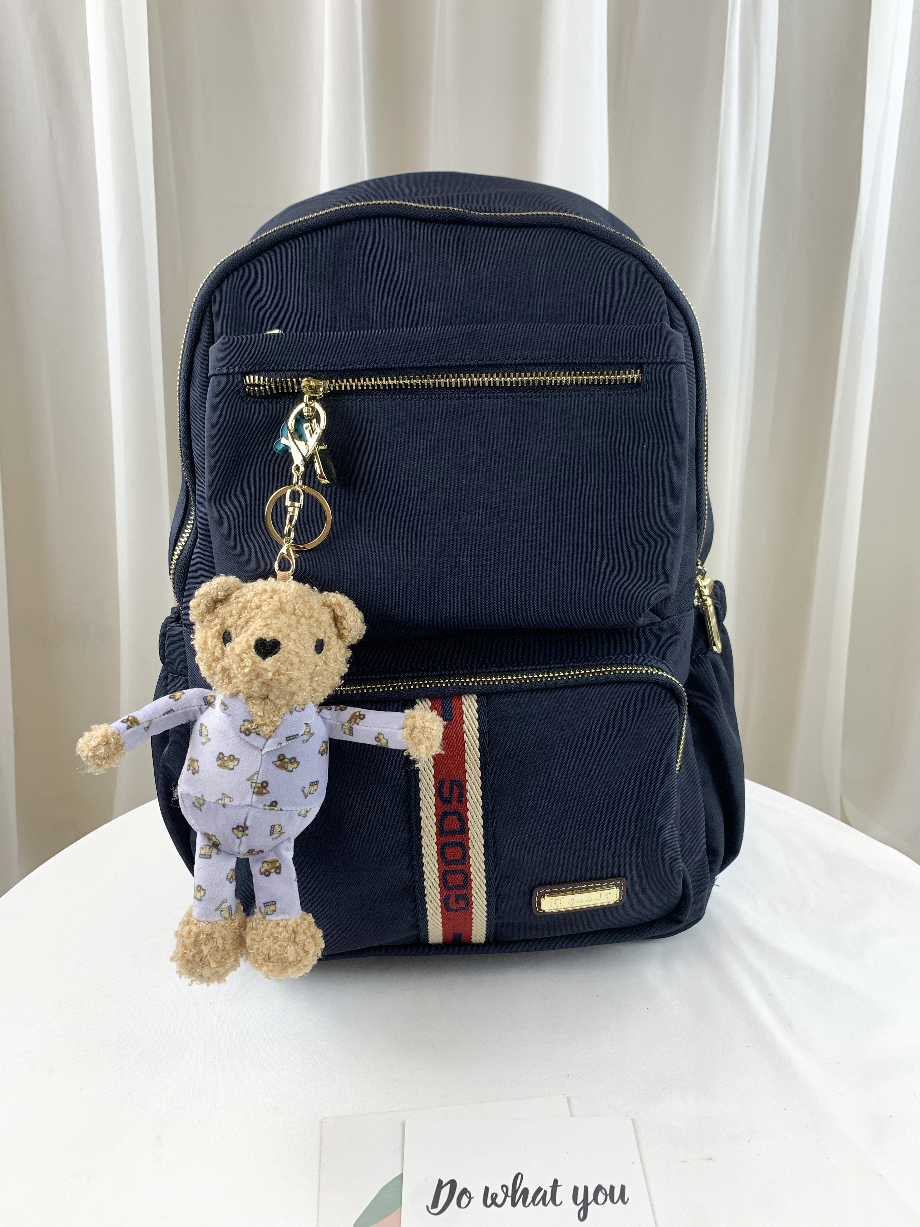 GOODS 織帶藍 丹寧運動風後背包 附小熊吊飾 #2627