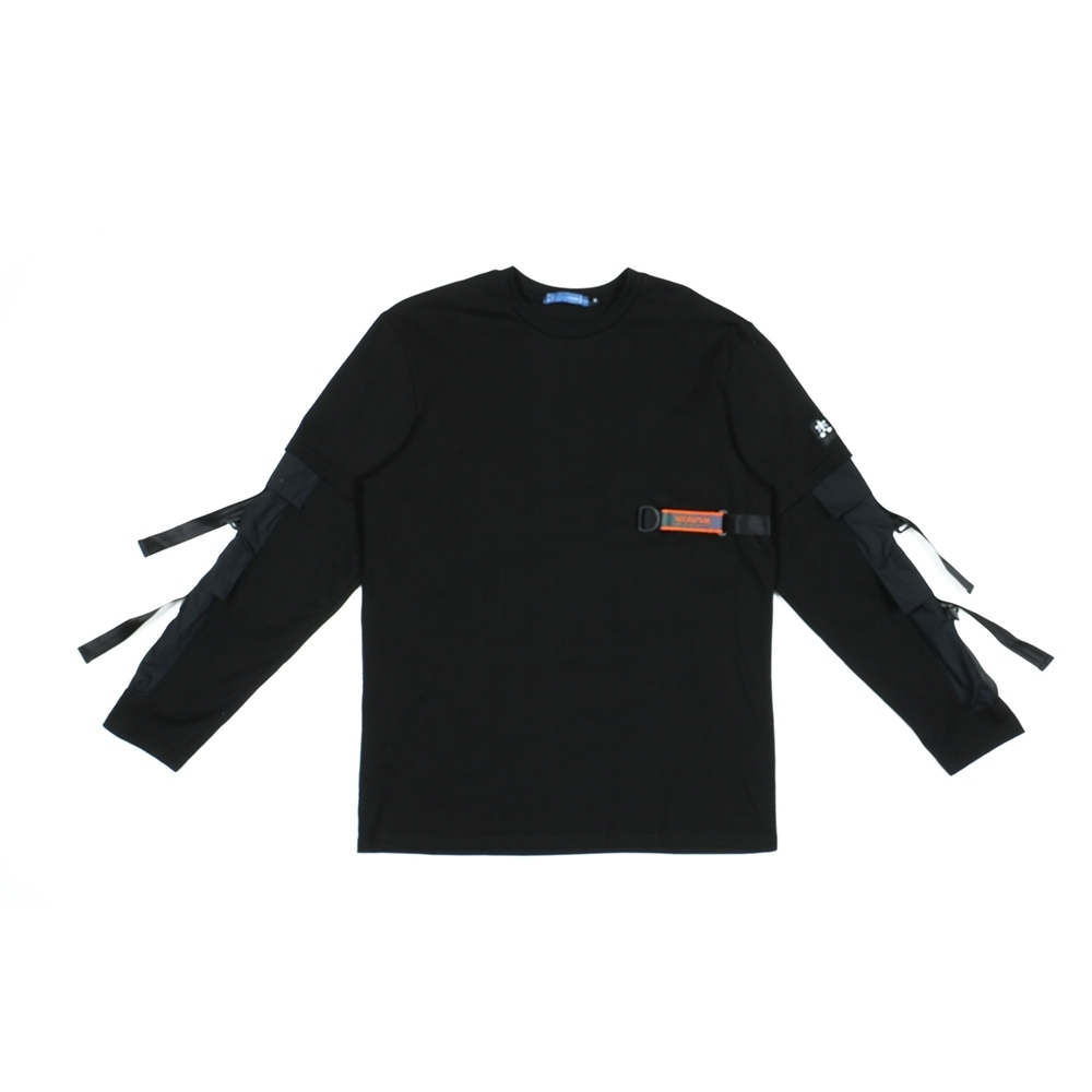 假兩件口袋Tee - 黑