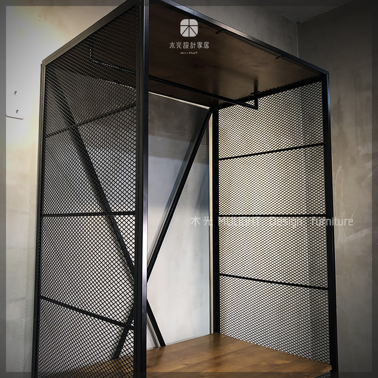 台灣製-工業鐵網實木收納衣櫃(可訂製)