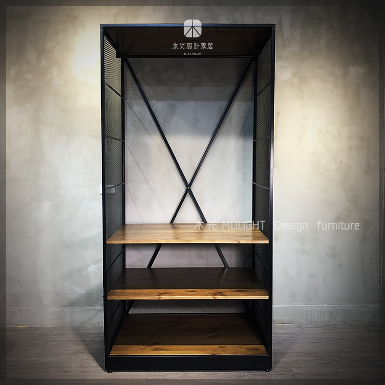 台灣製-工業鐵網實木收納衣櫃(可訂製)