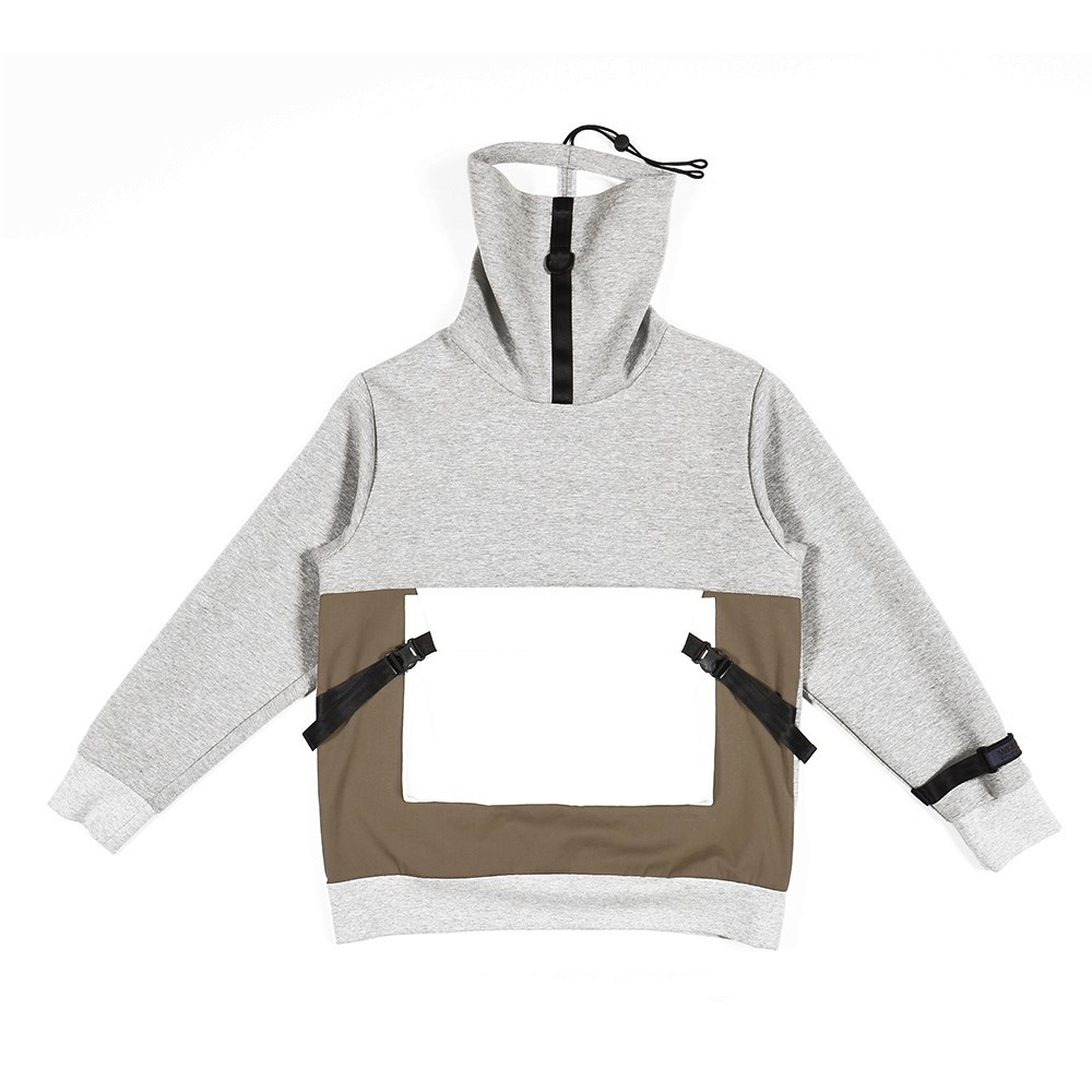 大高領口袋上衣 - 灰