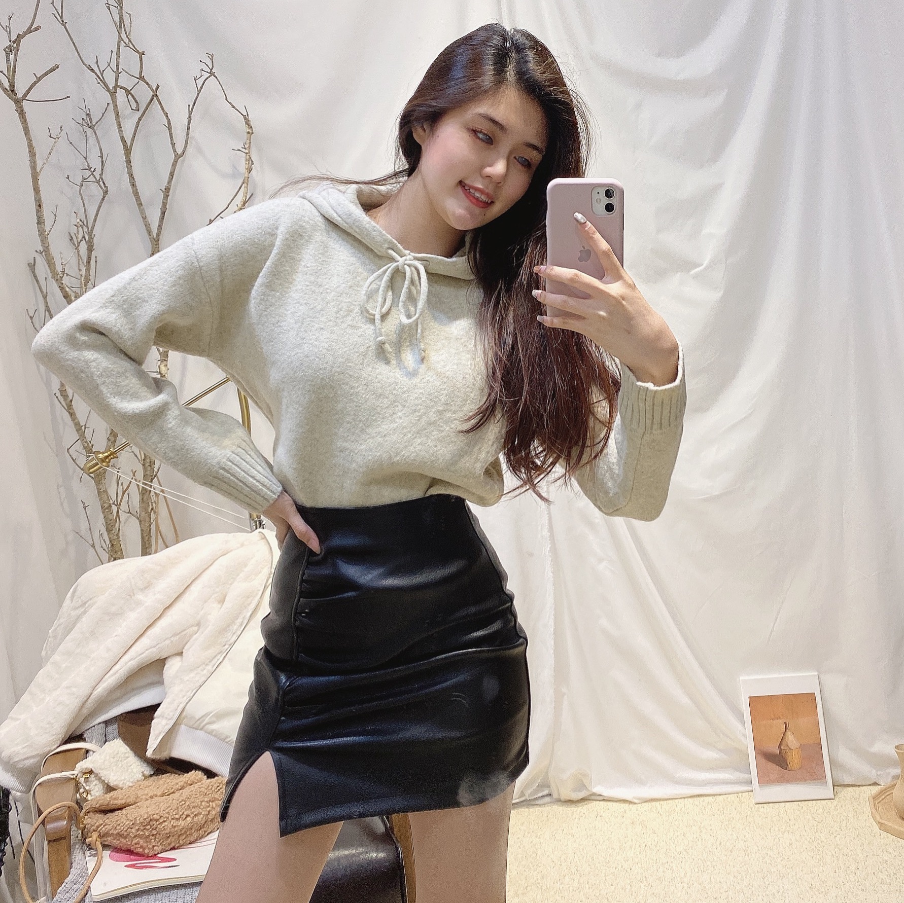 保暖親膚針織連帽上衣/二色