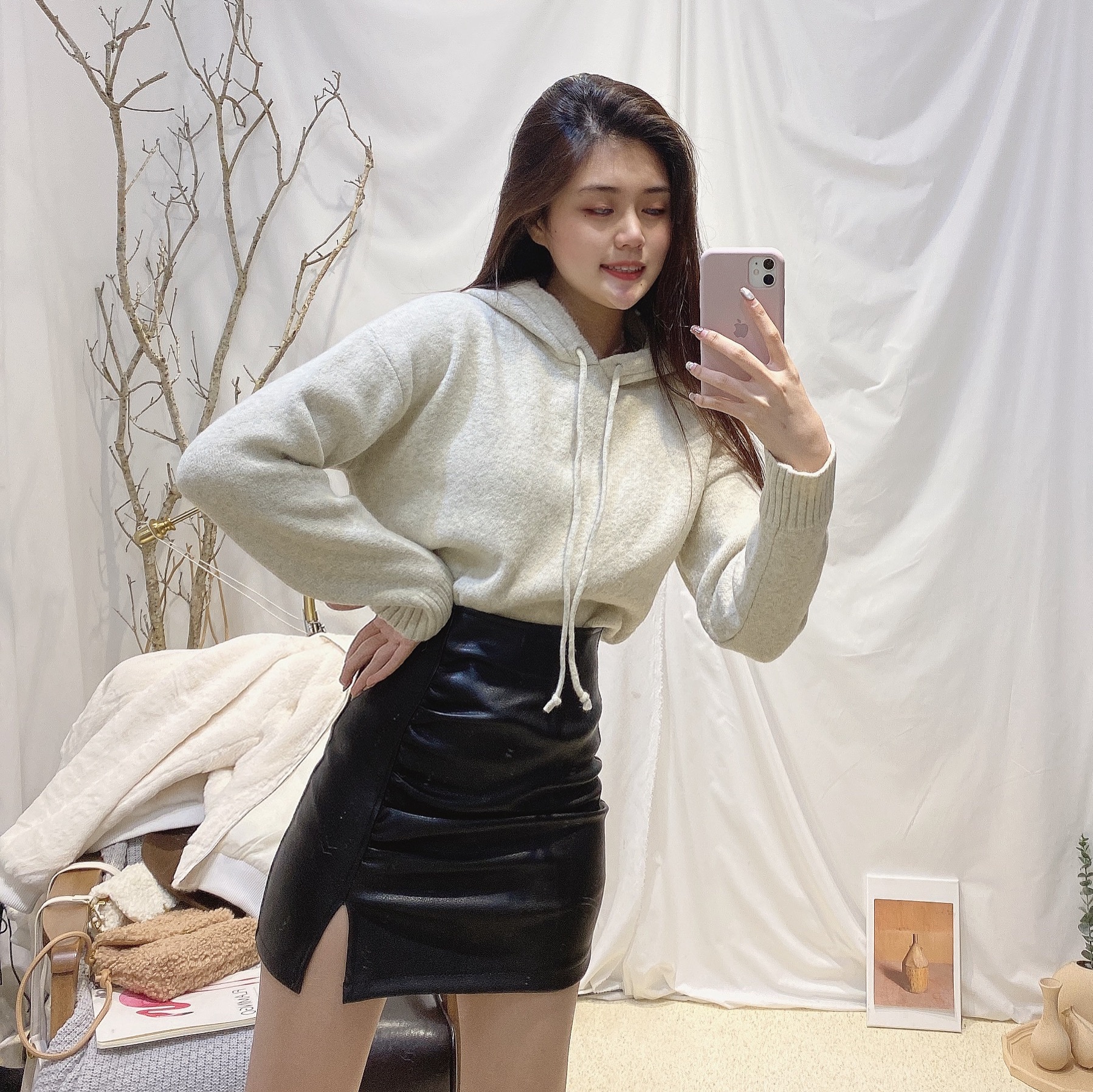 保暖親膚針織連帽上衣/二色