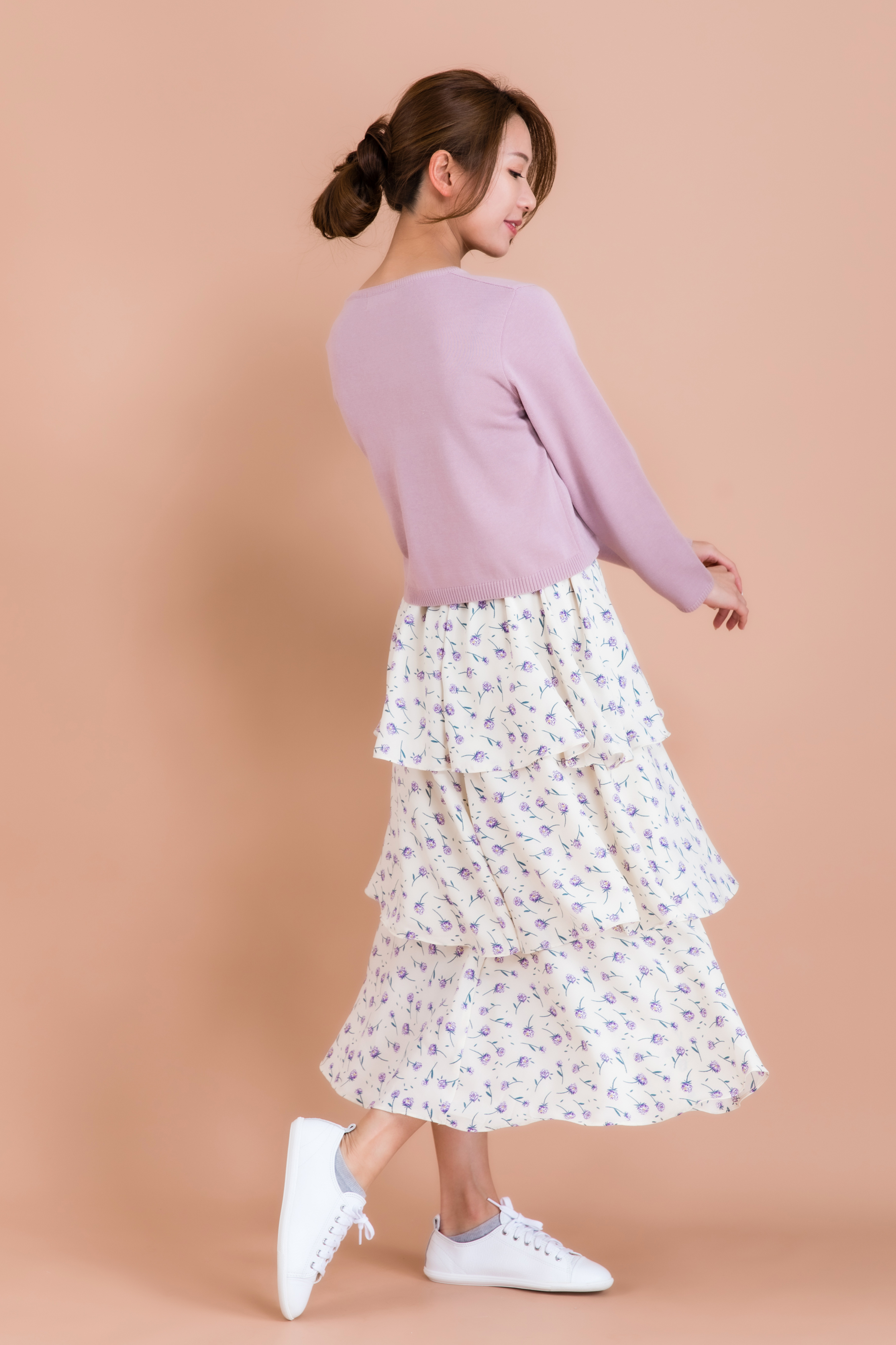 Ayla Tiered Floral Skirt (Ivory)