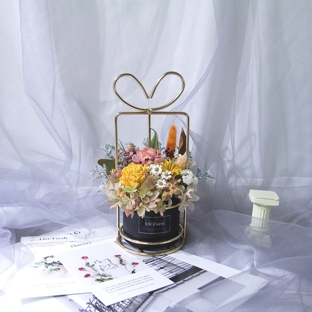 ｜乾燥花桌花 桌花設計 不凋花 法式庭院風 造型盆栽 小型桌花03｜