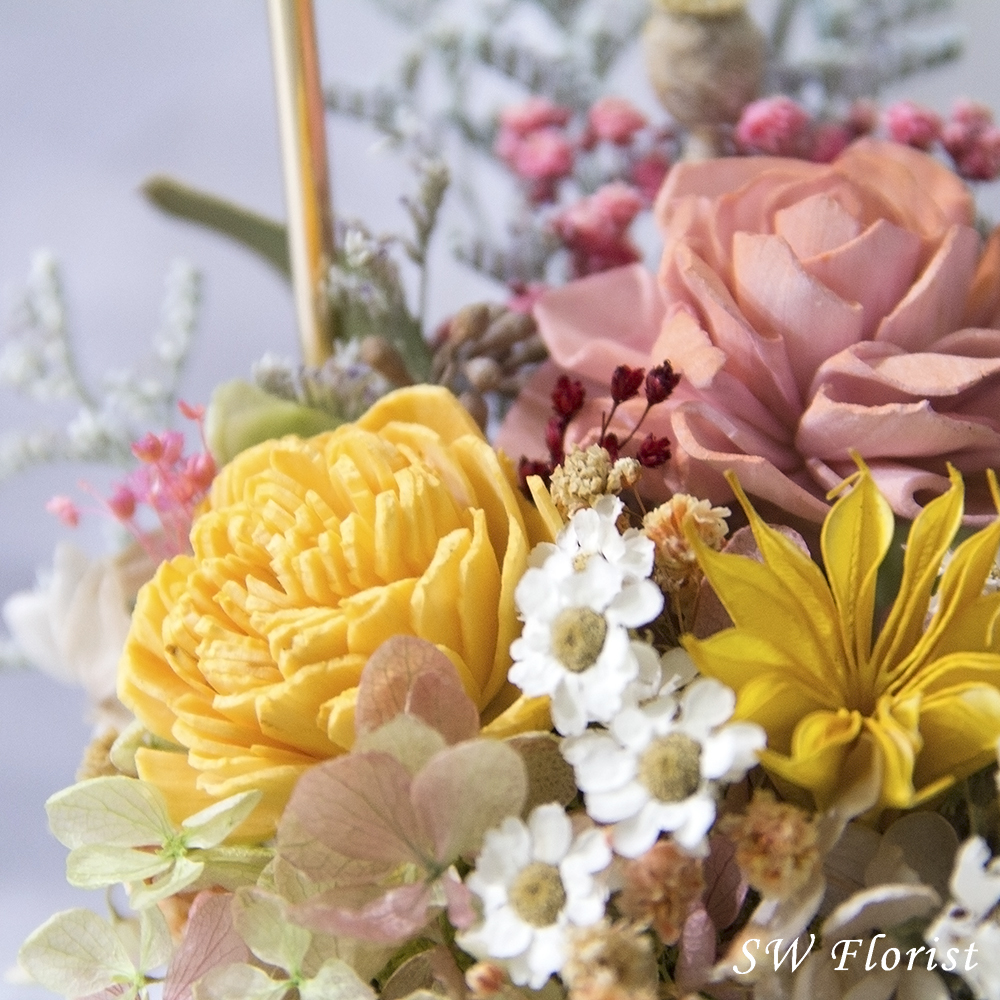 ｜乾燥花桌花 桌花設計 不凋花 法式庭院風 造型盆栽 小型桌花03｜