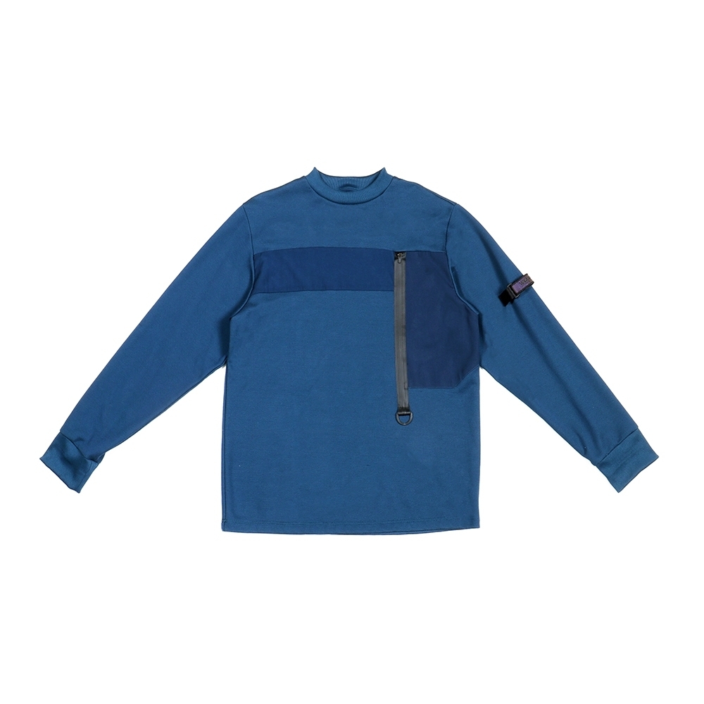 立領幾何針織衫 - 藍