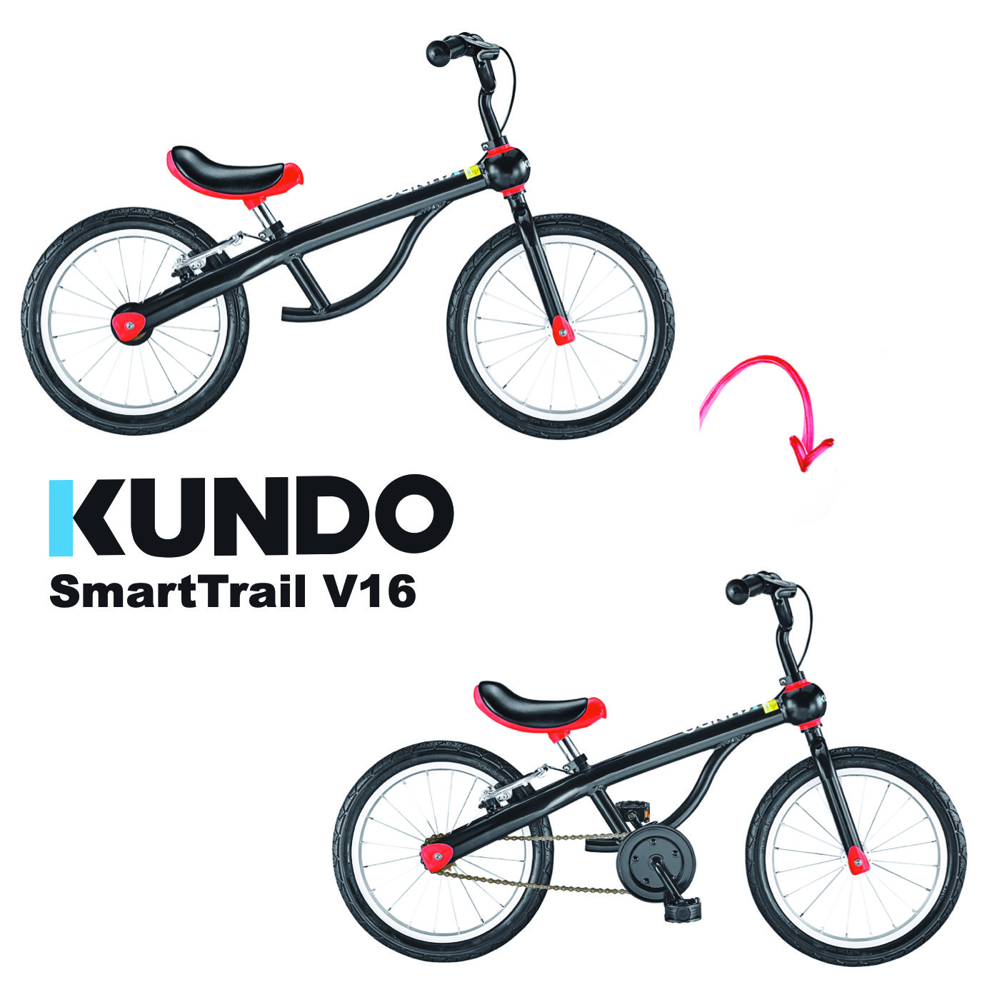 KUNDO SmartTrail 16吋 2 合 1 平衡/單車 紅色