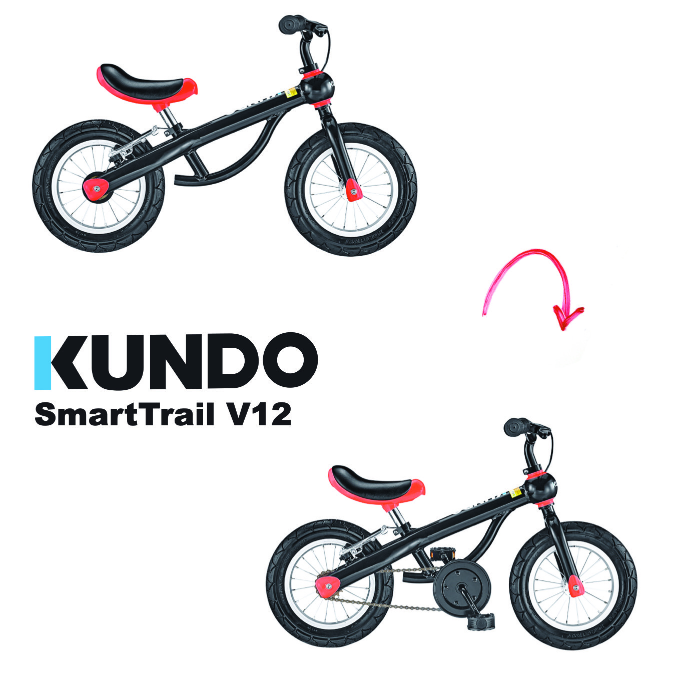 KUNDO SmartTrail 12 吋 2 合 1 平衡/單車 紅色