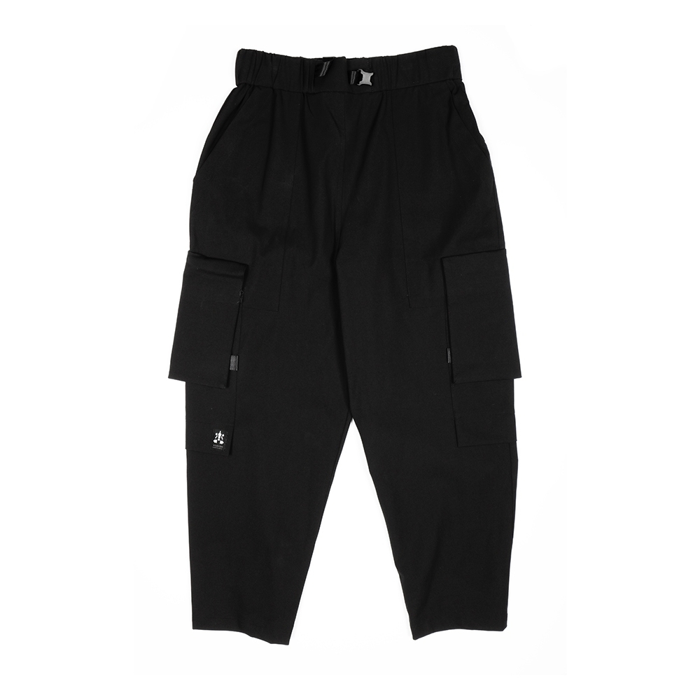 防潑水多口袋寬褲 - 黑