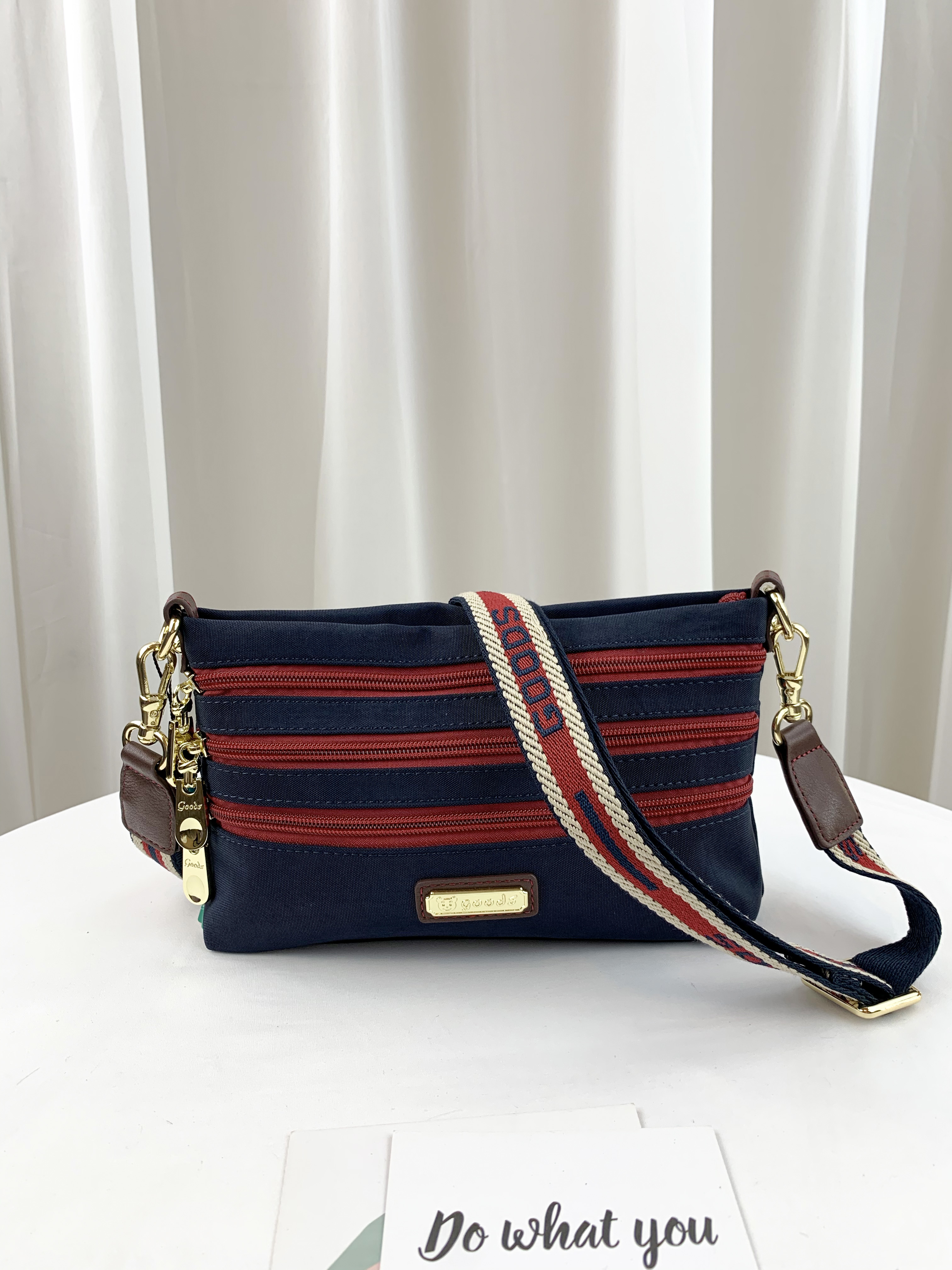 GOODS 織帶藍 水洗紋防潑水側背包  #2737