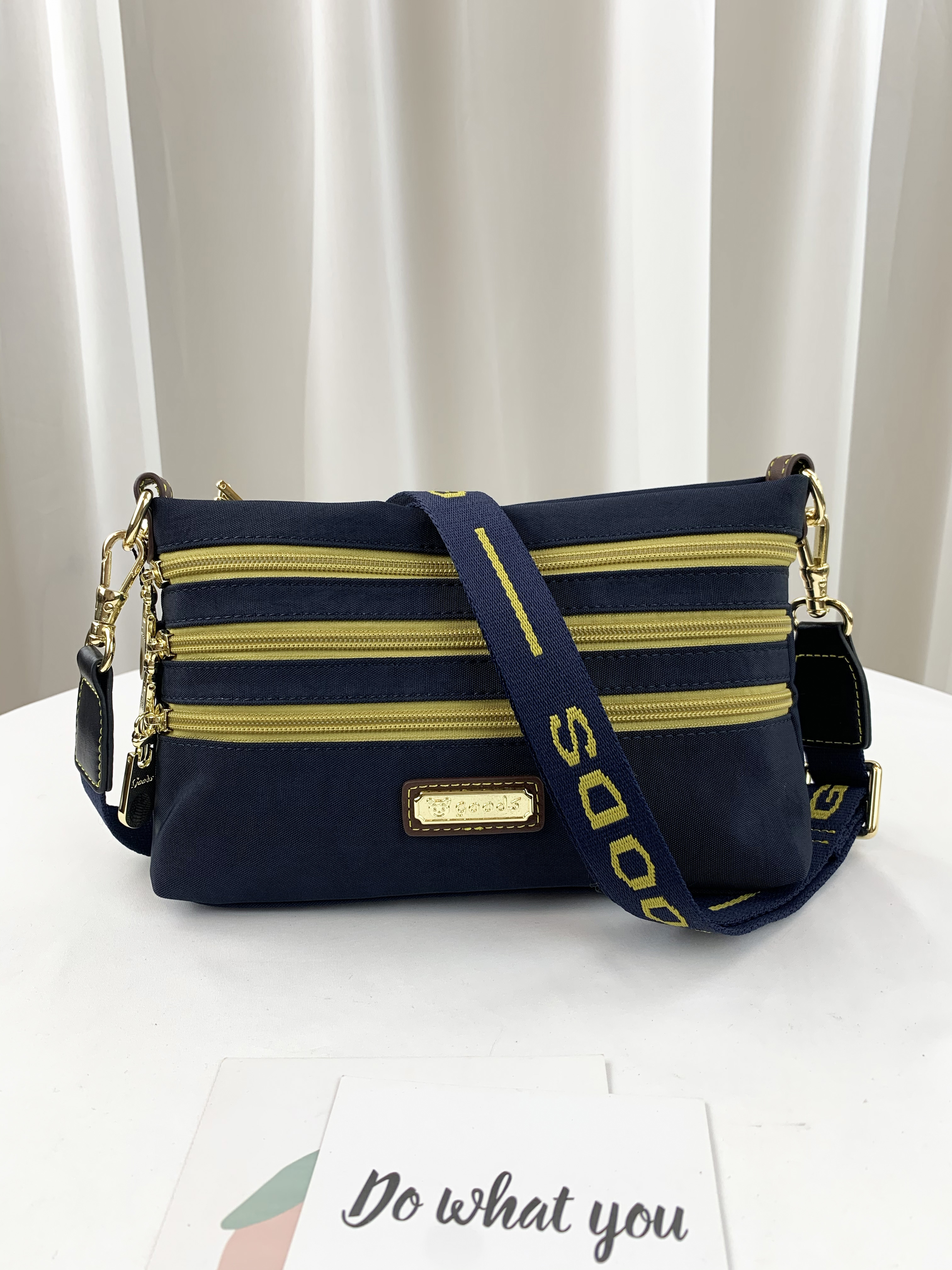 GOODS 織帶黃藍 水洗藍防潑水側背包  #2737