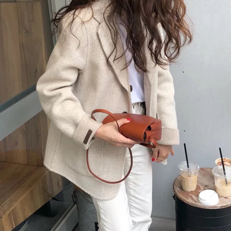 ᴷᴼᴿᴱᴬ 🇰🇷 燕麥色雙面穿細格紋 100%羊毛西裝外套