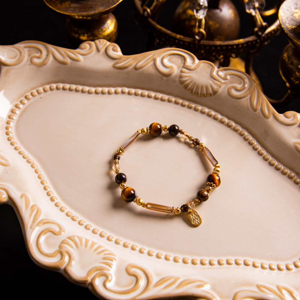 璀璨鈴鐺｜黃虎眼金銅石珠貝手鍊 C1338
