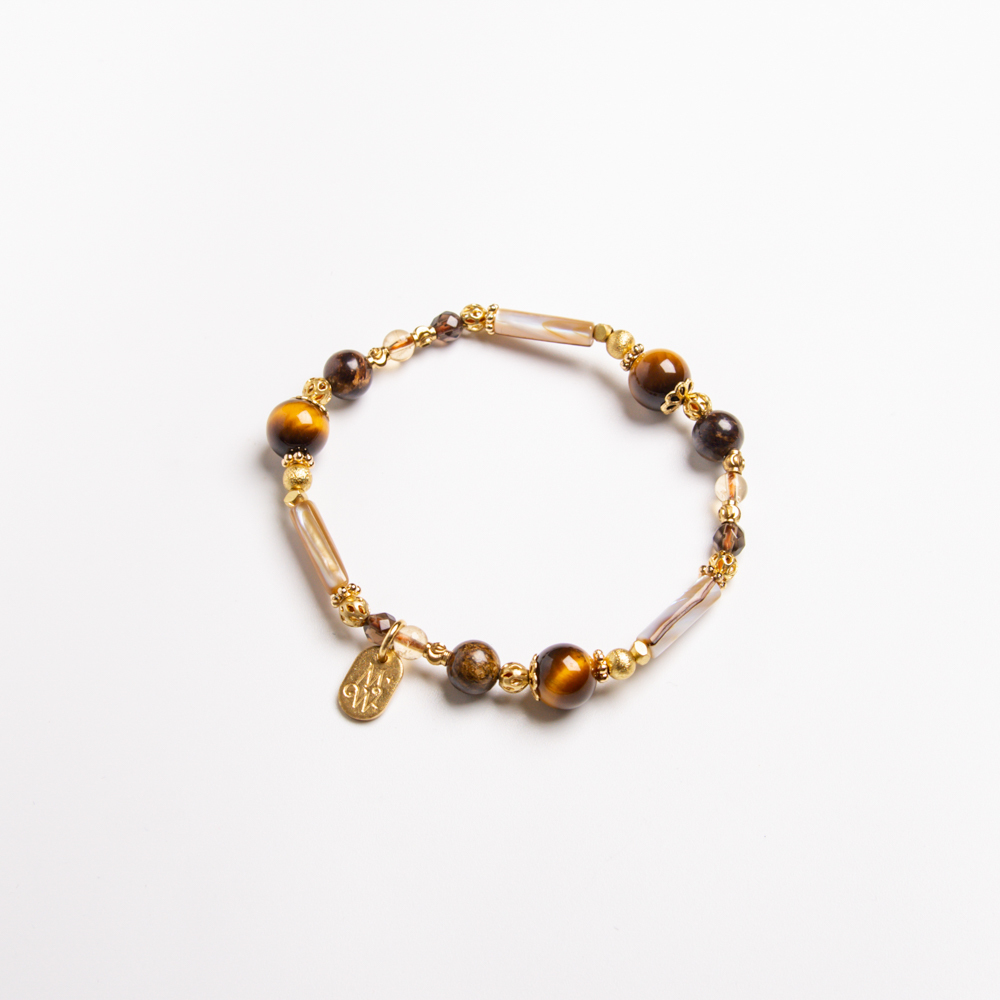 璀璨鈴鐺｜黃虎眼金銅石珠貝手鍊 C1338