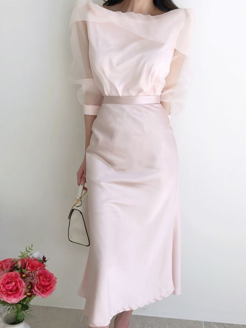 緞面優雅長裙(黑色)