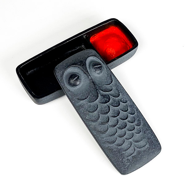 【博鳳堂】貓頭鷹 朱肉印章盒-黑色