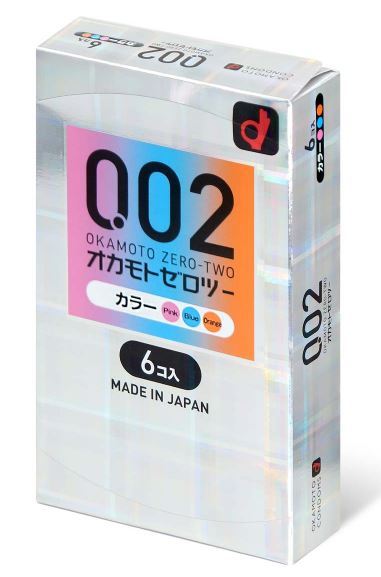 岡本 薄度均一 0.02 3-色系 (日本版) 6 片裝 PU 安全套