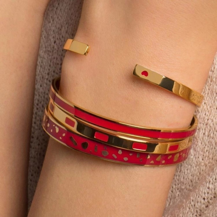 法國 Bangle Up 經典細款半開口鍍金琺瑯手環  Amour 小愛心 金 (多色)