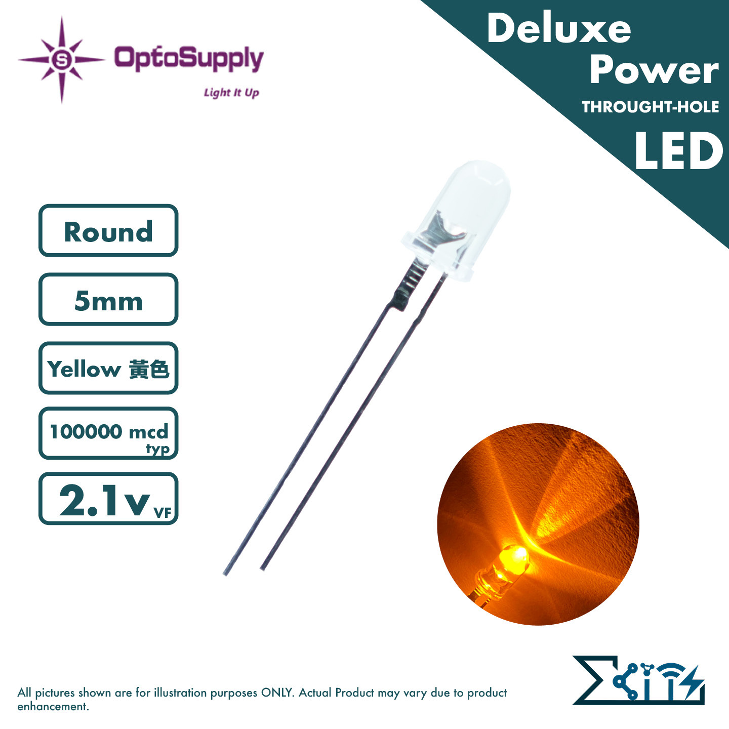OptoSupply OS5YKA5111P 5mm Deluxe Power 黃色LED