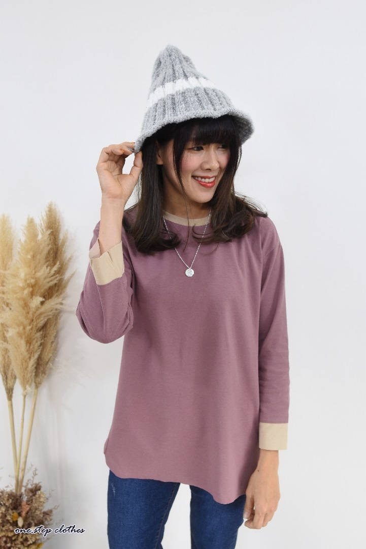 正韓QQ配色條紋毛帽  (灰)