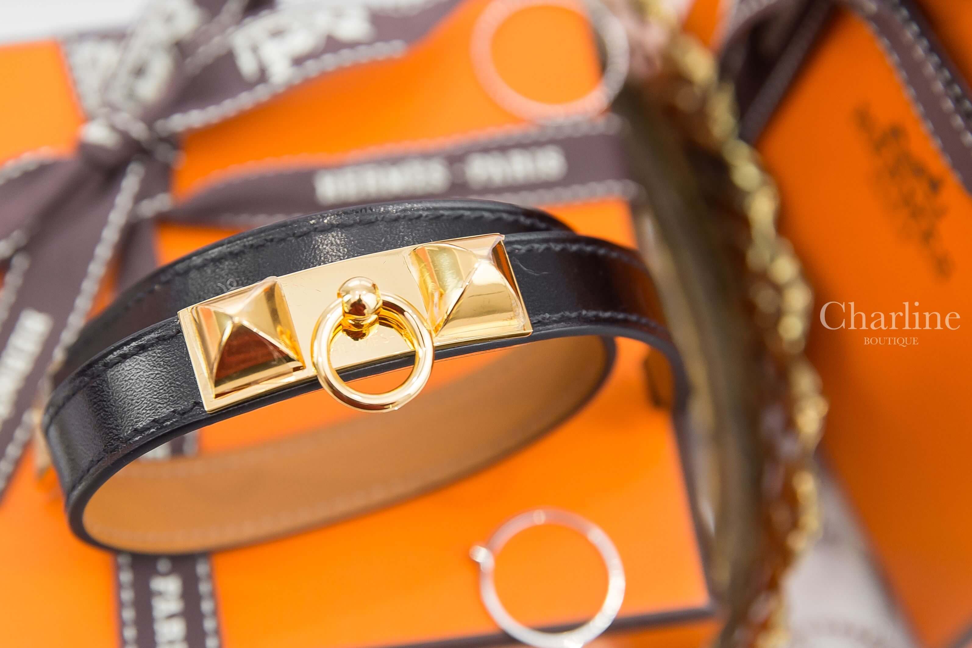 Hermès Rivale Double Tour Bracelet 黑色金釦雙圈小牛皮手環
