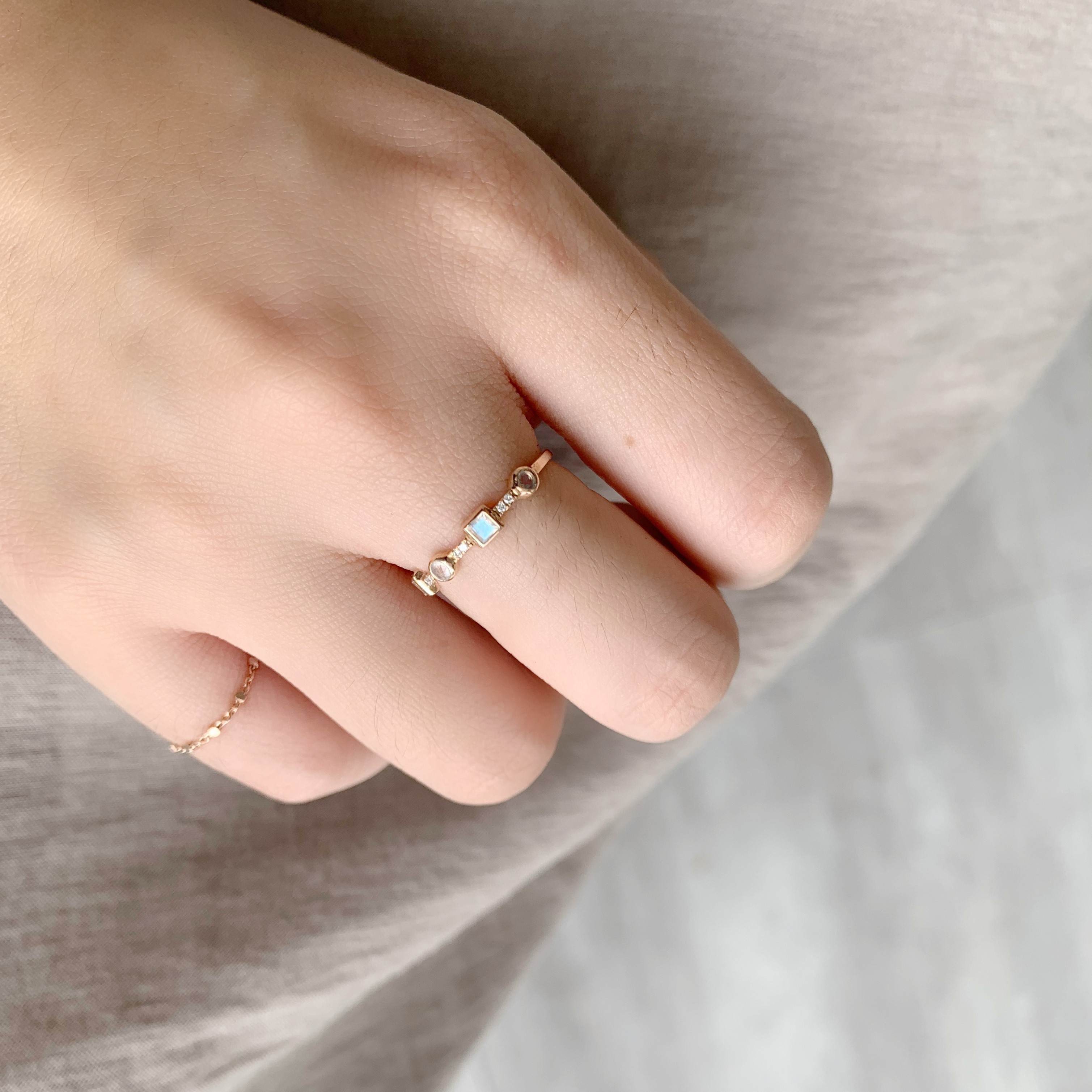 14K Gorgeous方圓月光排鑽戒指