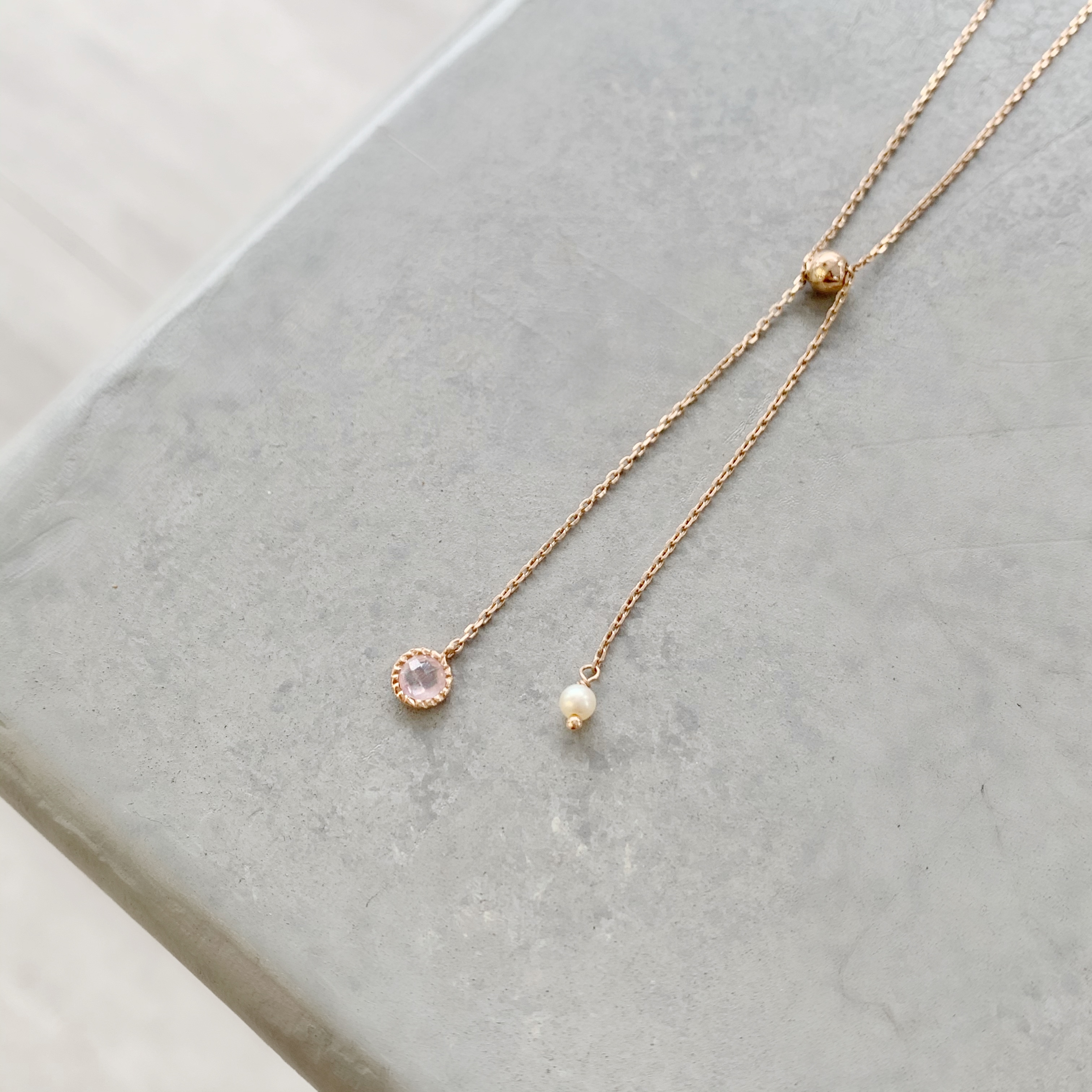 蛋糕粉晶珍珠小領結項鍊