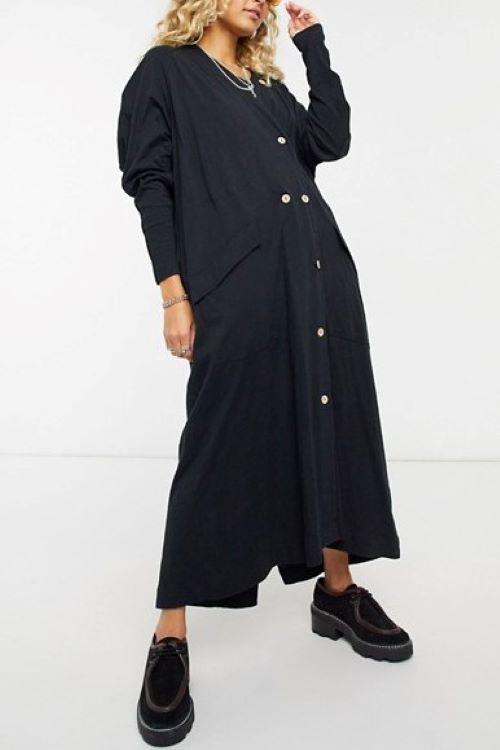 Dark Night 黑色紋路棉質薄長大衣