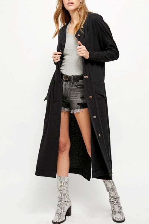 Dark Night 黑色紋路棉質薄長大衣