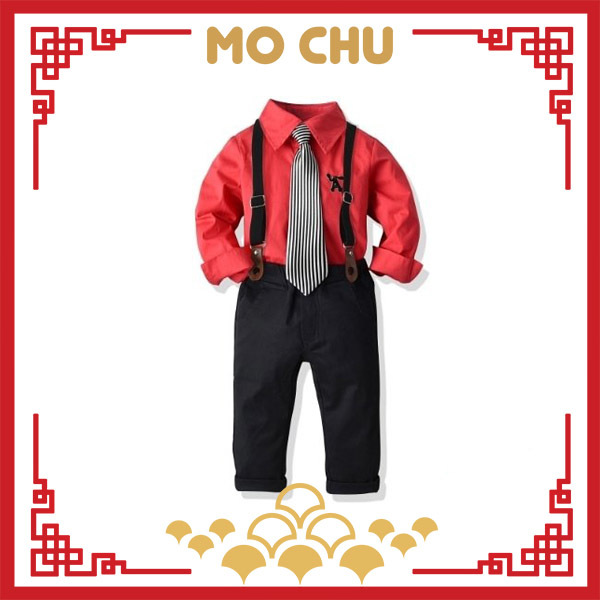 大紅色條紋領帶套裝