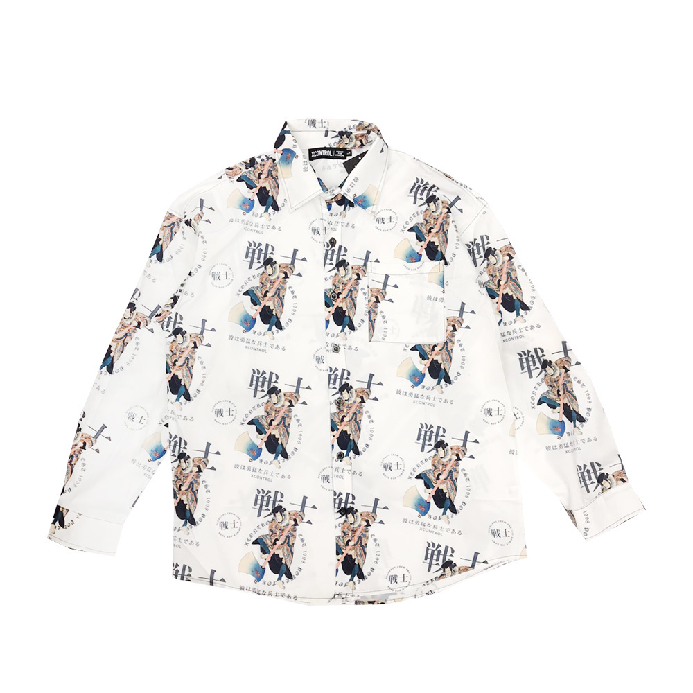 XCTRL 浮世繪勇士滿版長袖襯衫-白