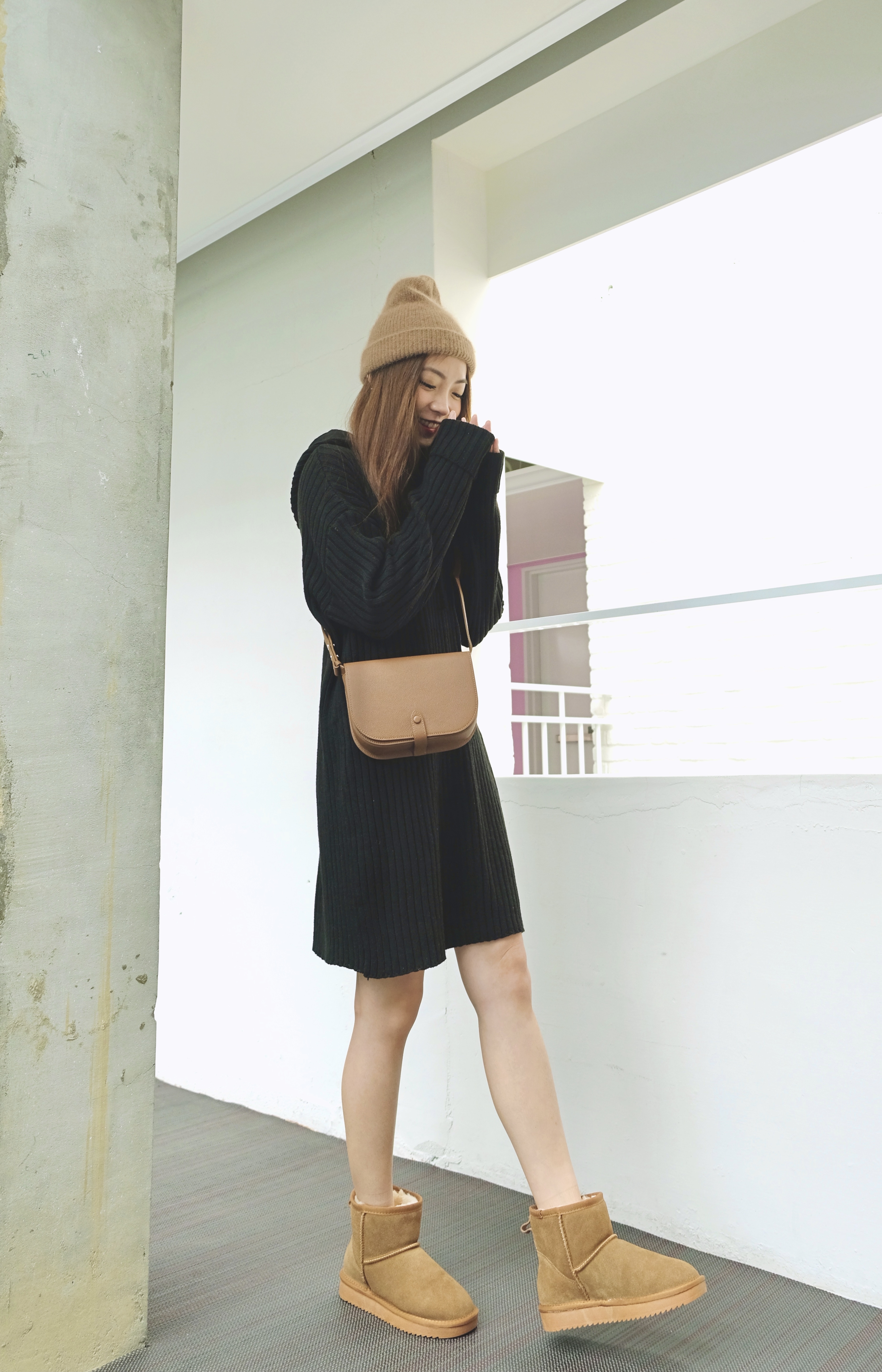 懶人必備百搭坑條連帽針織洋