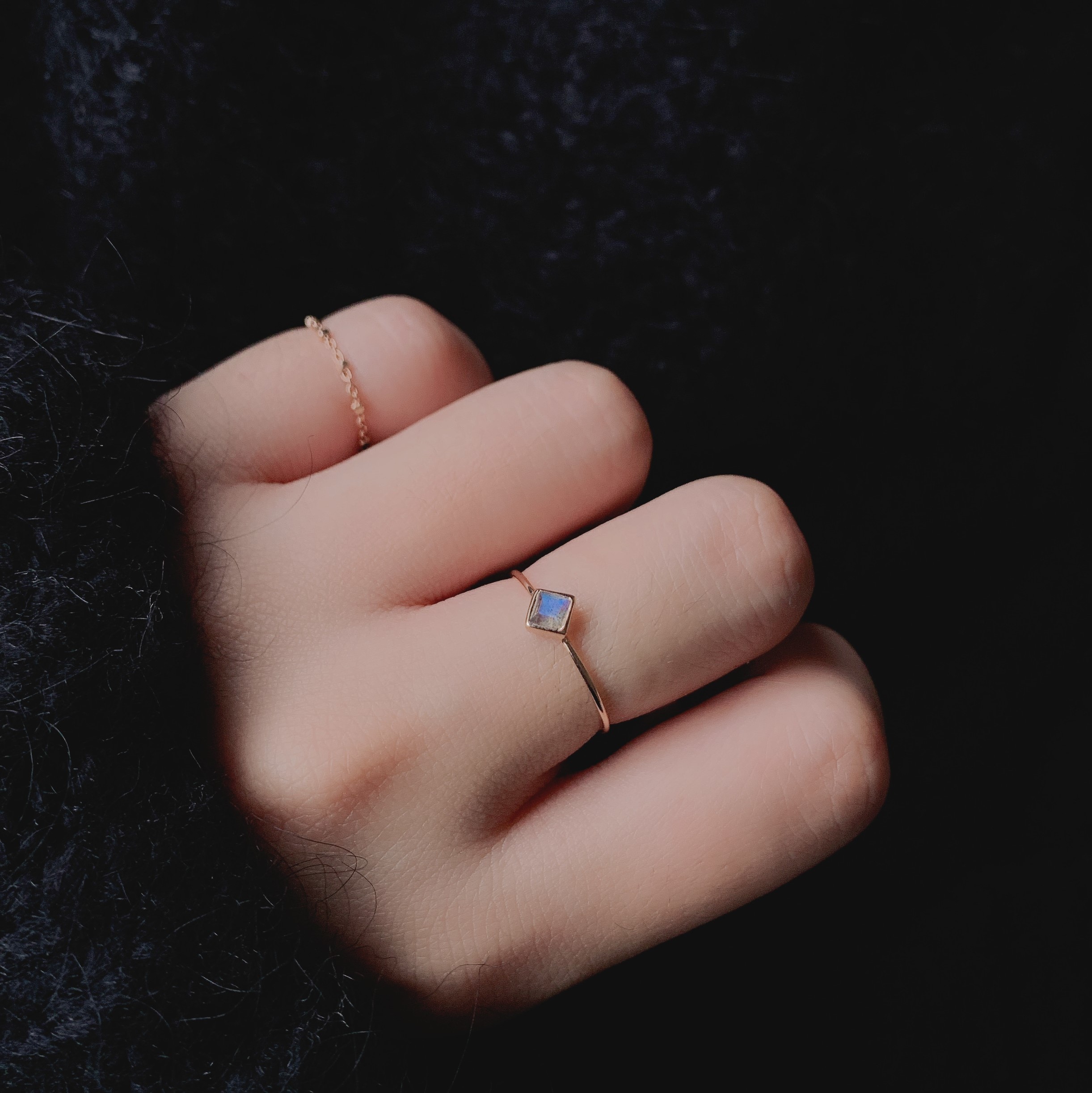 Lego菱形拉長石戒指