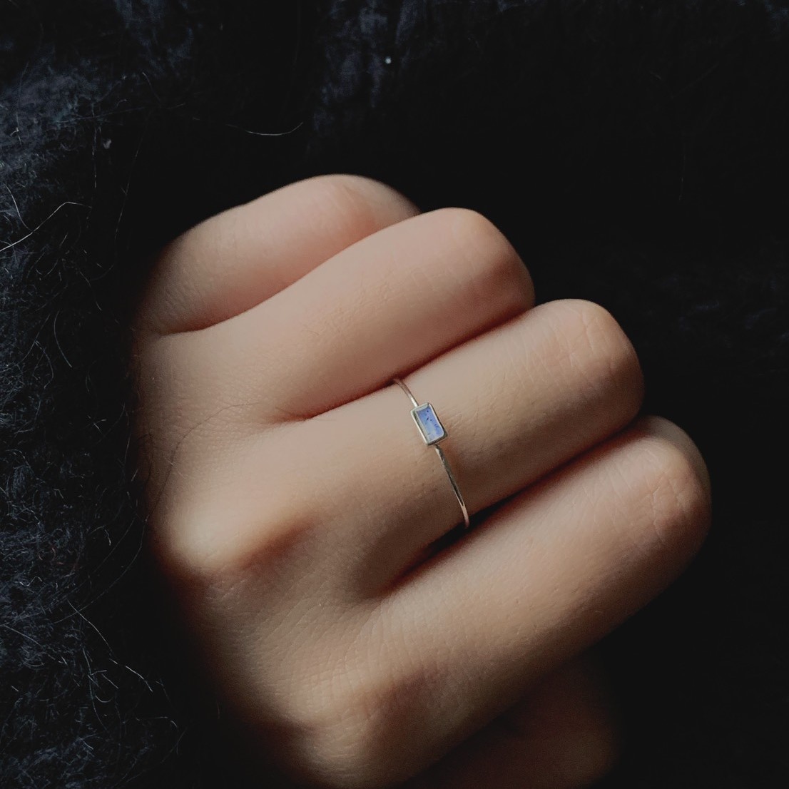 Lego橫細方拉長石戒指