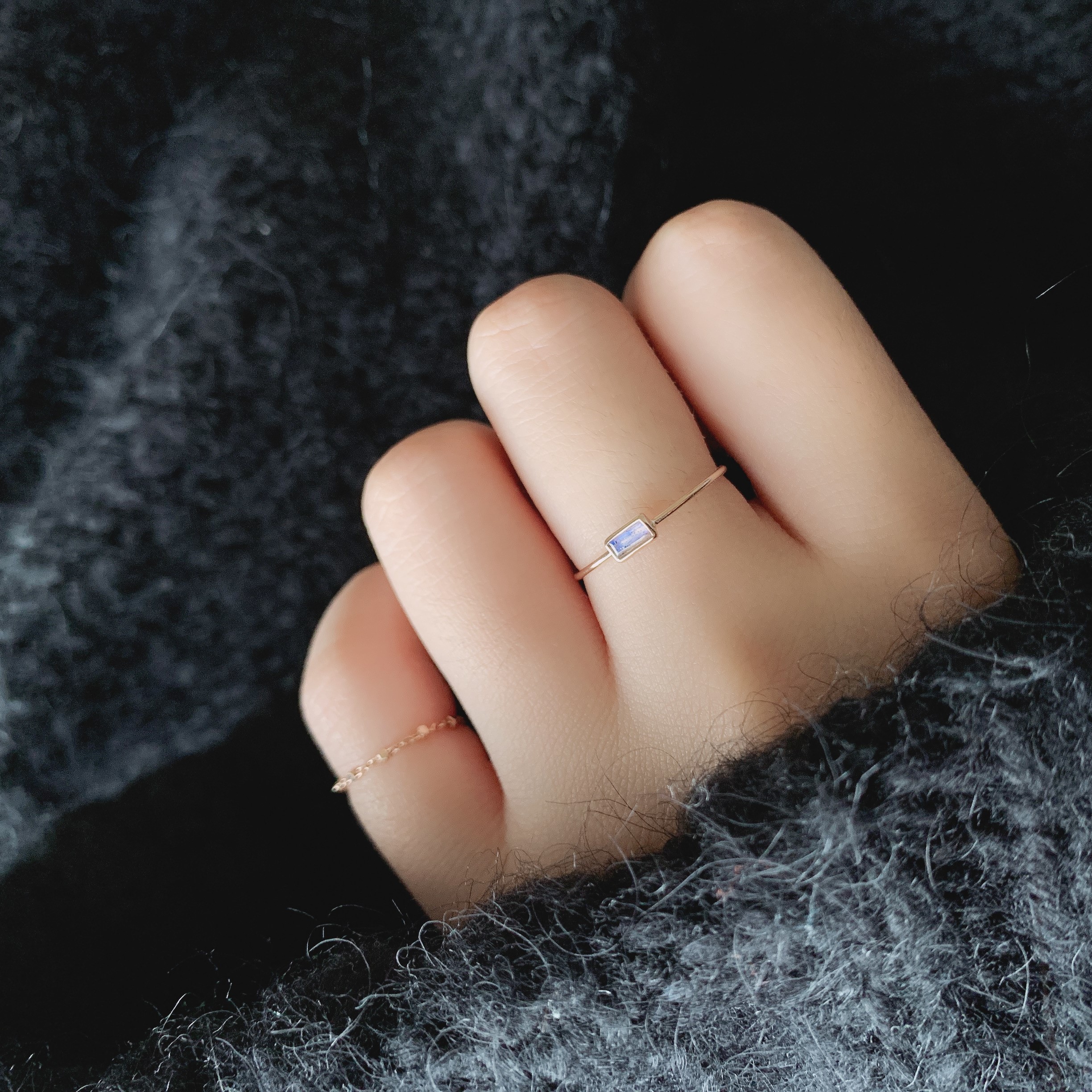 Lego橫細方拉長石戒指