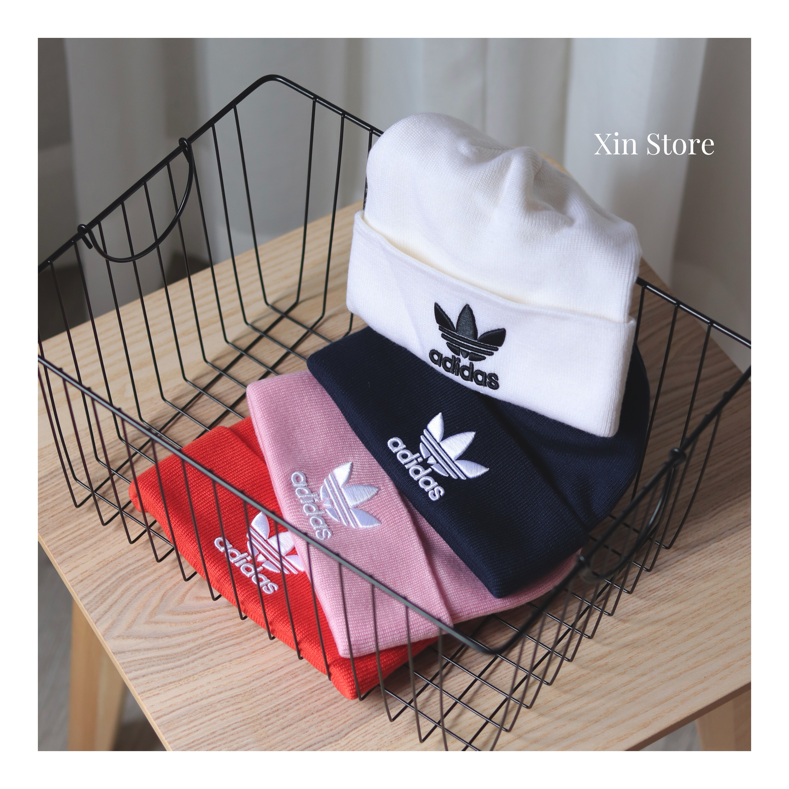 Adidas Original 三葉草 大Logo 針織 厚款 毛帽 粉 白 橘 藍