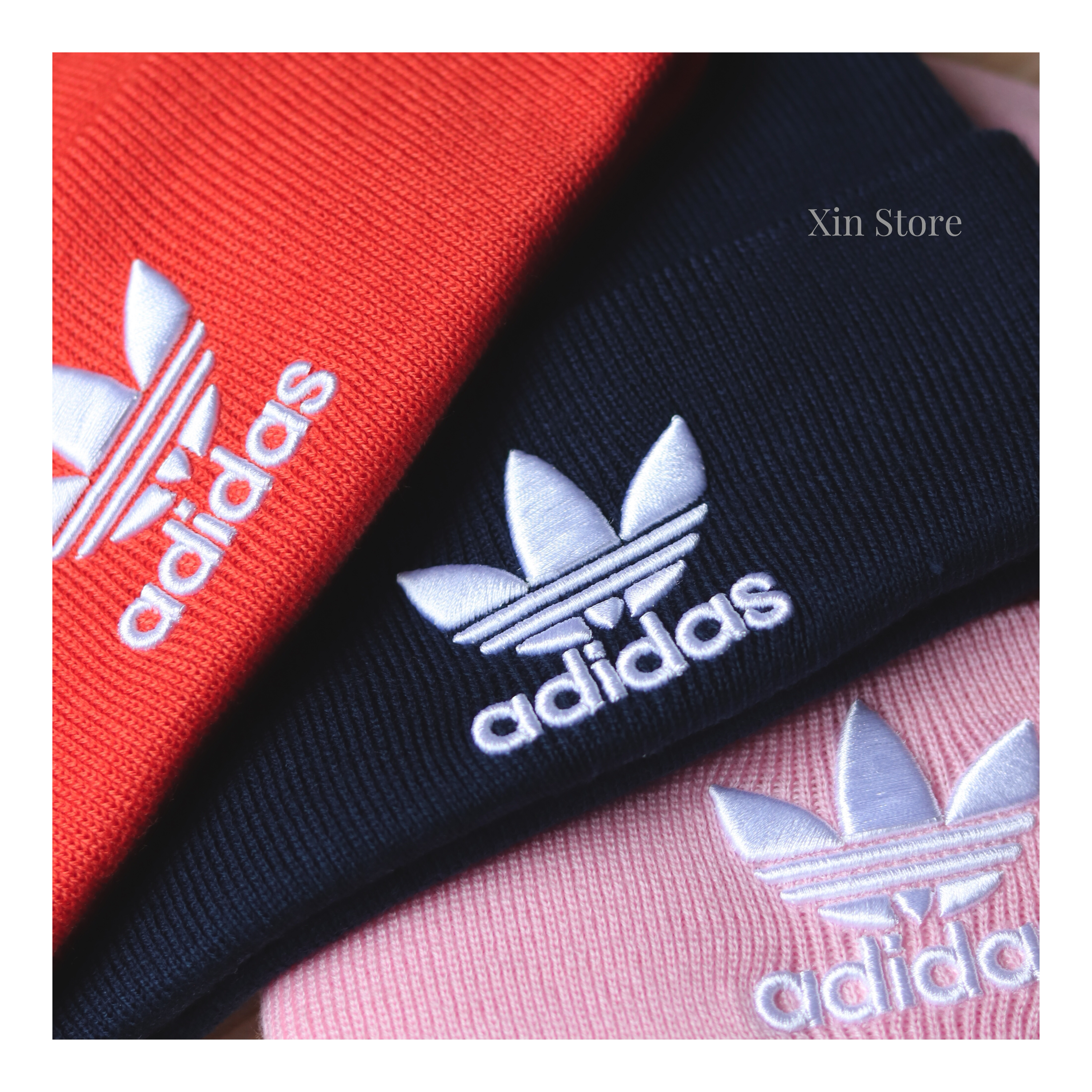 Adidas Original 三葉草 大Logo 針織 厚款 毛帽 粉 白 橘 藍