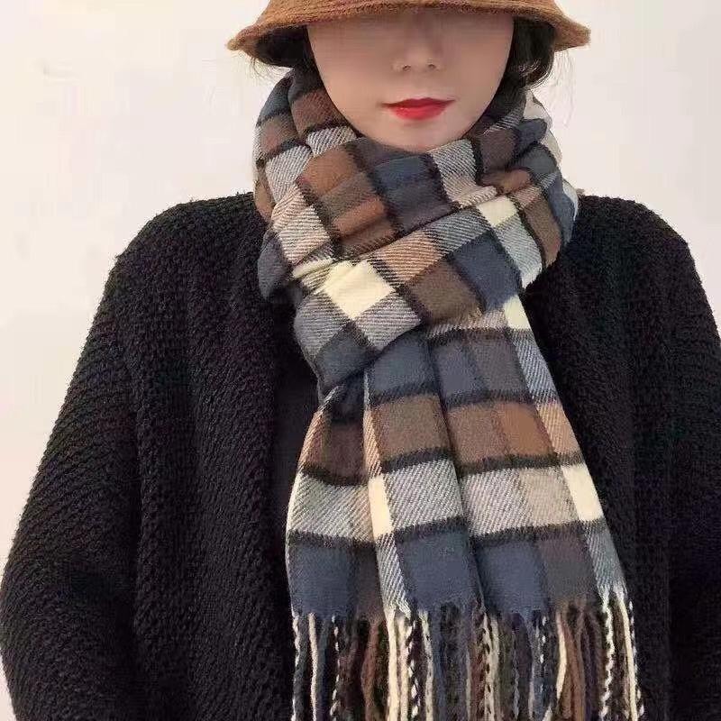 小格紋流蘇圍巾/二色