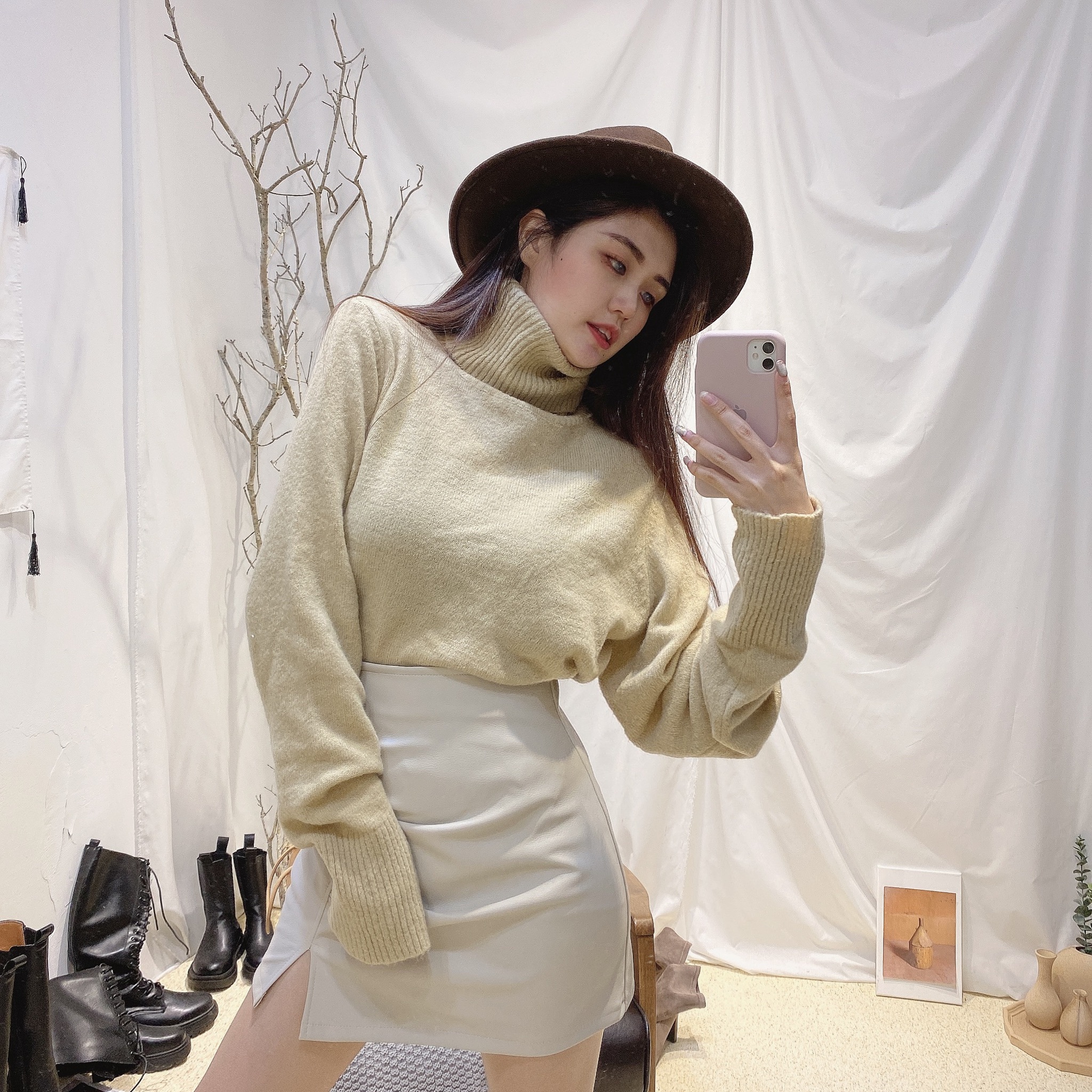 韓國Q彈高領牛奶色毛衣/四色