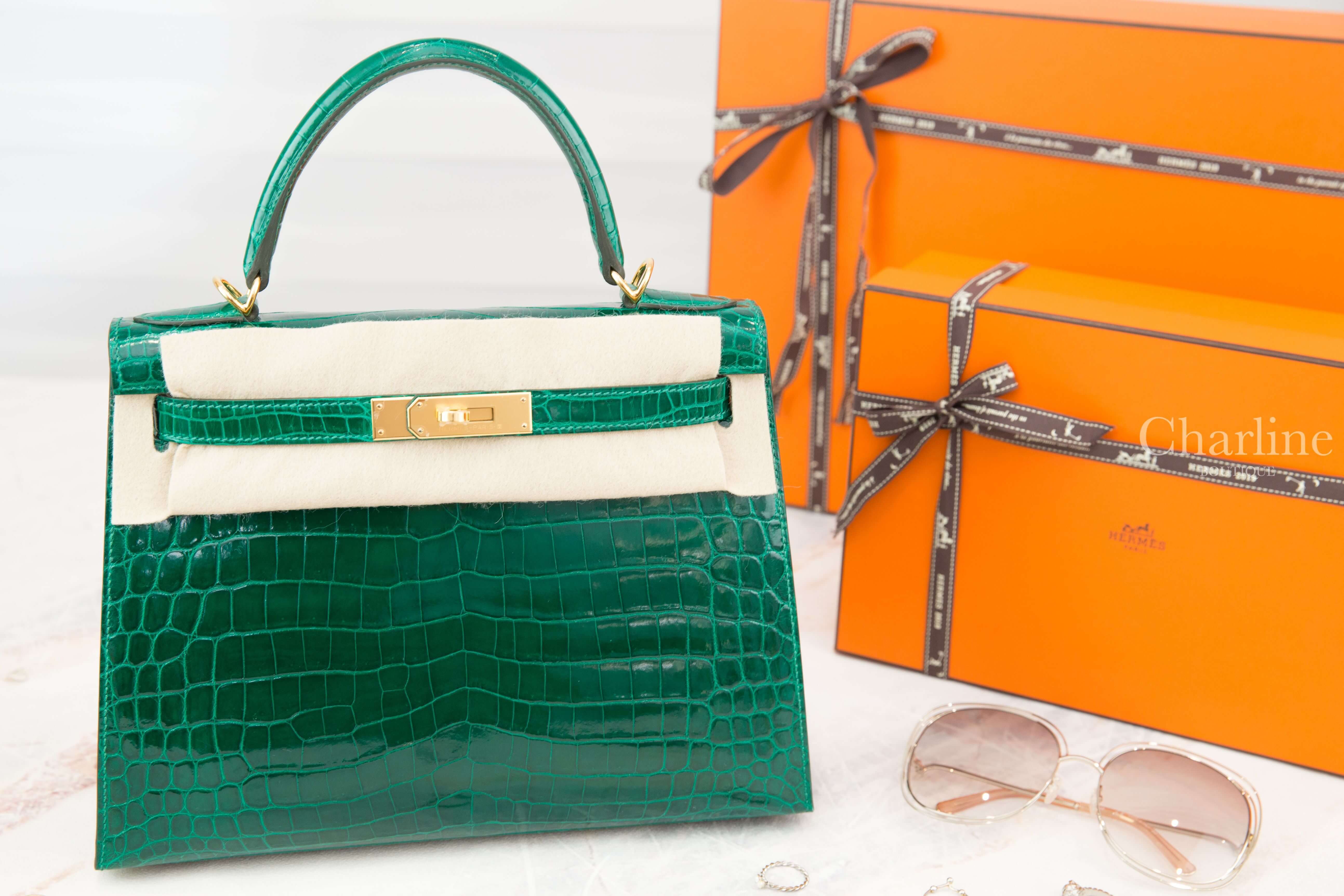 Hermès Kelly 28cm 6Q Vert Emeraude Shiny Crocodile 翡翠綠金釦兩點鱷魚凱莉包