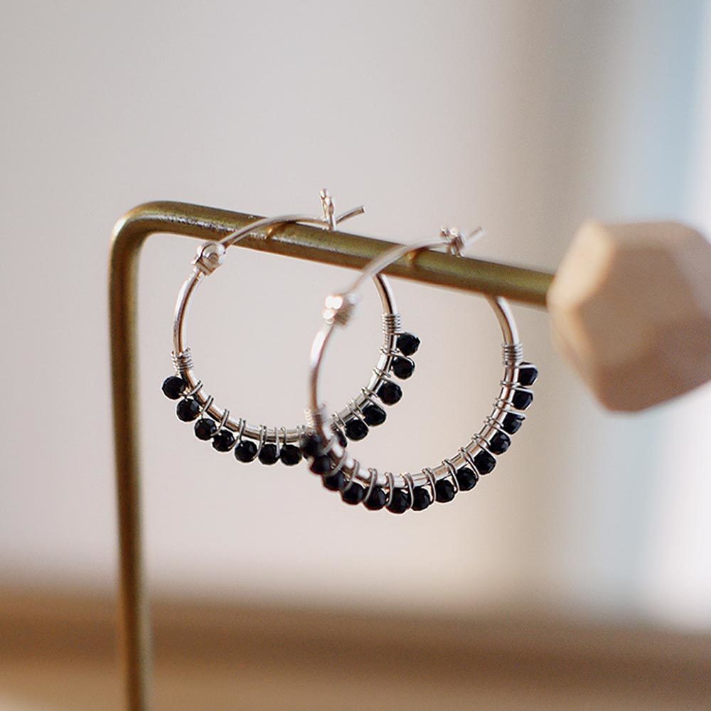 黑尖晶石圓圈純銀耳環/SE550