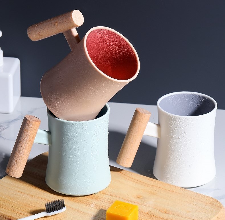 北歐風木柄漱口杯