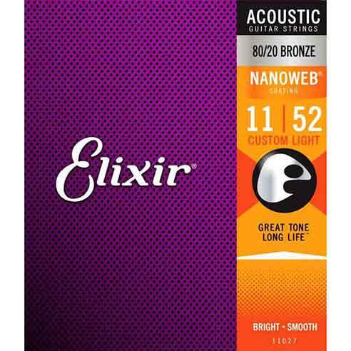 Elixir 11027 (11-52) 黃銅薄膜 NANOWEB 木吉他弦 民謠吉他弦