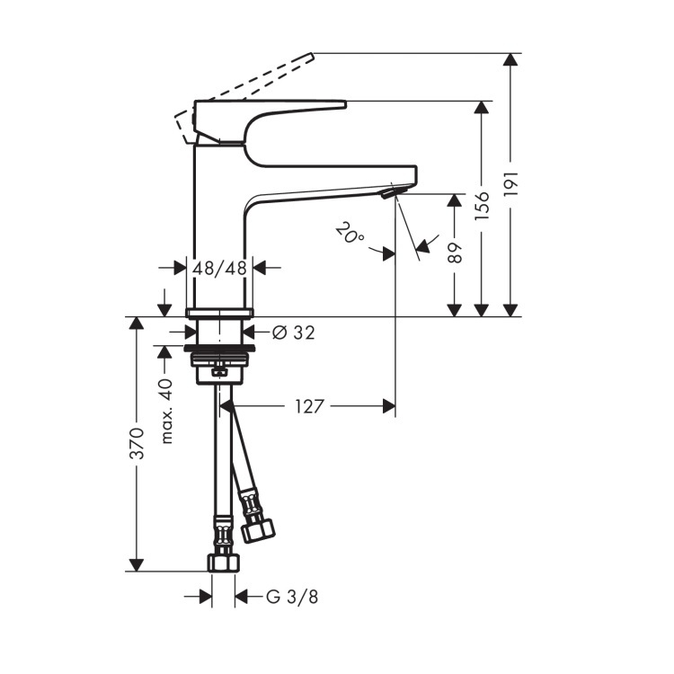 hansgrohe Metropol 32500, -000 Single lever basin mixer 100 with lever handle for hand washbasins with push-open waste set - With GA Approval & Wels