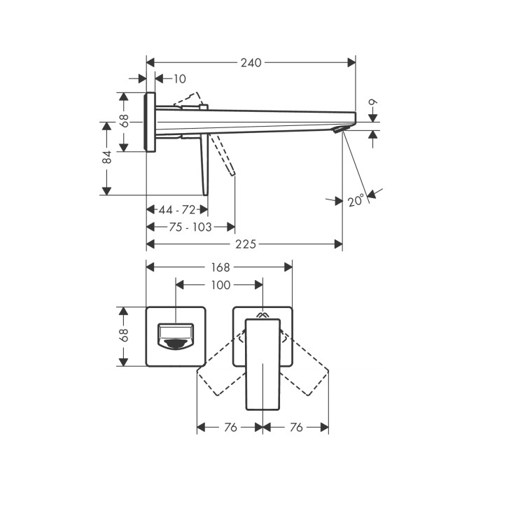 hansgrohe Metropol 32526, -000 + 13622, -180 Single lever basin mixer for concealed installation wall-mounted with lever handle and spout 22.5 cm