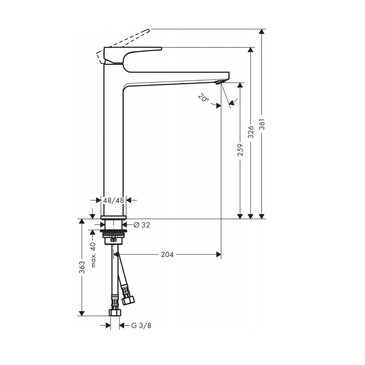 hansgrohe Metropol 32512, -000 Single lever Tall basin mixer 260 with lever handle with push-open waste set - With GA Approval & Wels